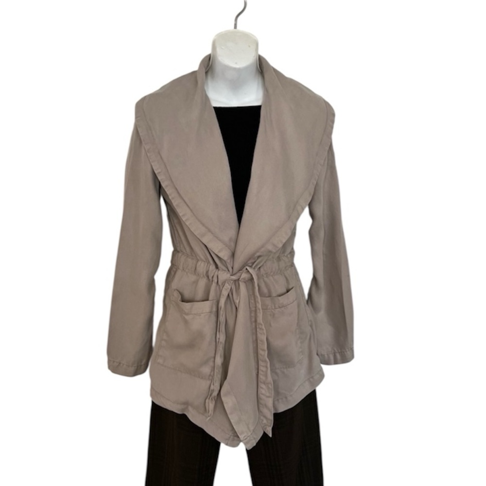 Max Jeans Khaki Tan Beige Lightweight Flowy Open Cardigan Jacket with Pockets S